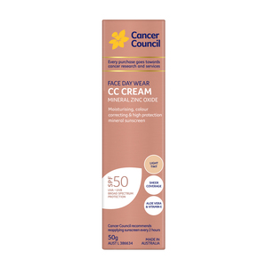Cancer Council Face Day Wear CC Cream Mineral Zinc Oxide Light Tint SPF50 50 g